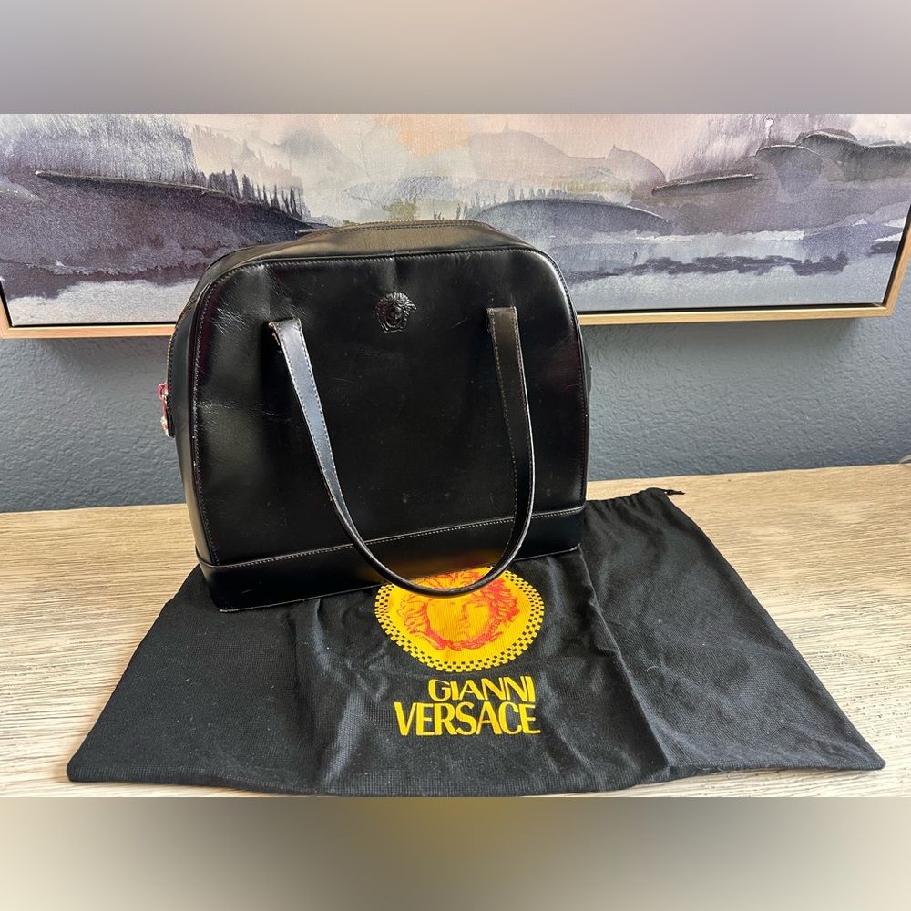 Vintage Versace Black Leather Handbag